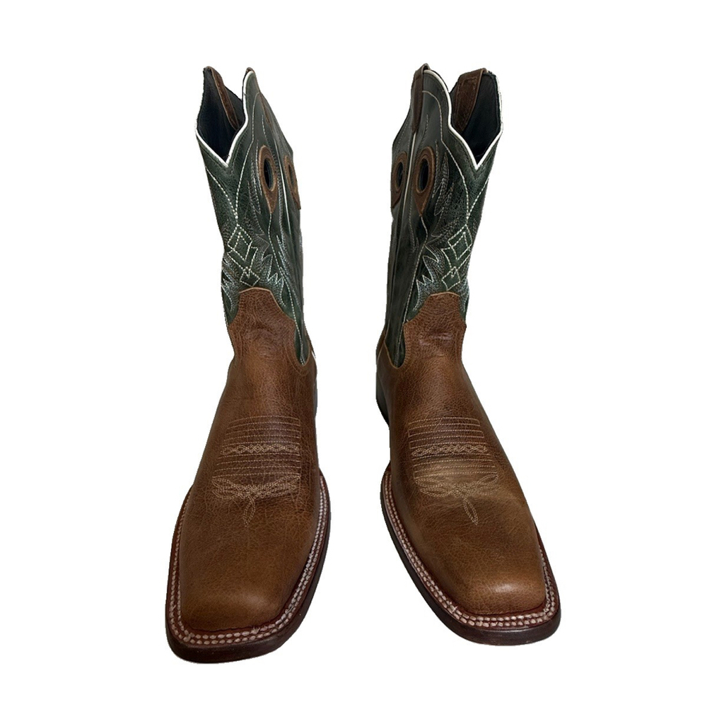 J.B. Dillon Reserve JBR1112 Brown Green Square Toe Western Boots Men's Size 13D